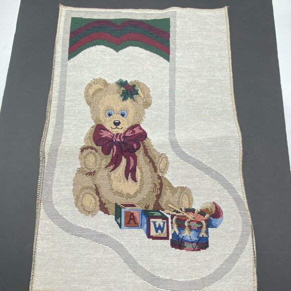 Vintage Christmas Bear Tapestry DIY Stocking Throw Pillow Front Holiday Decor - Picture 4 of 7